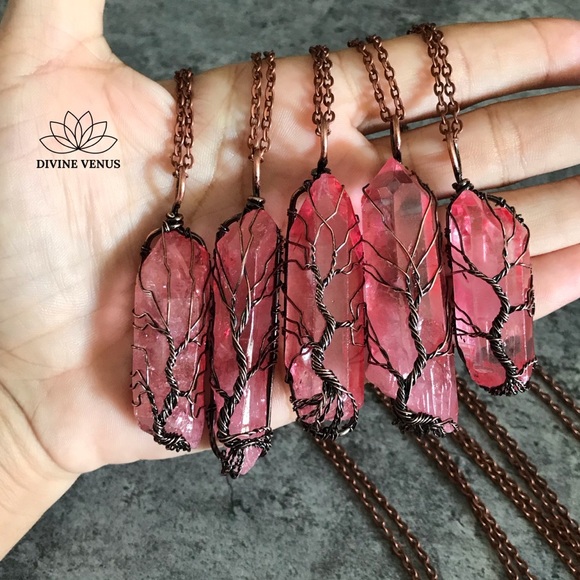 Natural Quartz Wire Wrapped Tree of Life Necklace - Picture 3 of 8